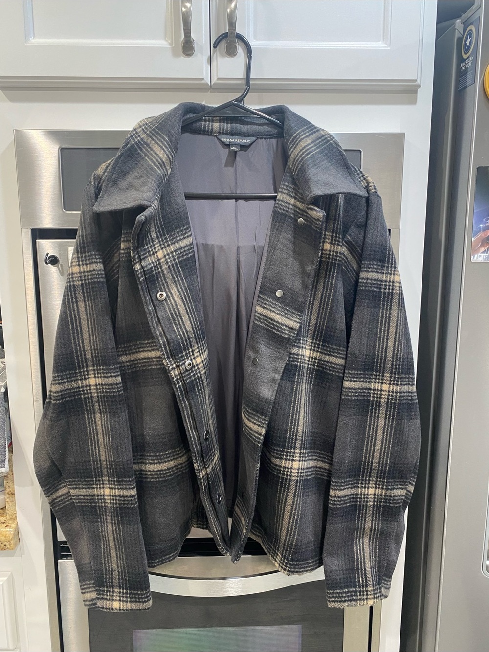 Banana Republic Women’s Charcoal Plaid Button Up Jacket- Size XL